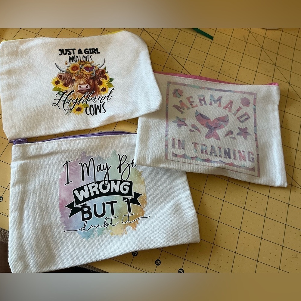 Handcrafted Lot of three bags with fresh pressed transfers!